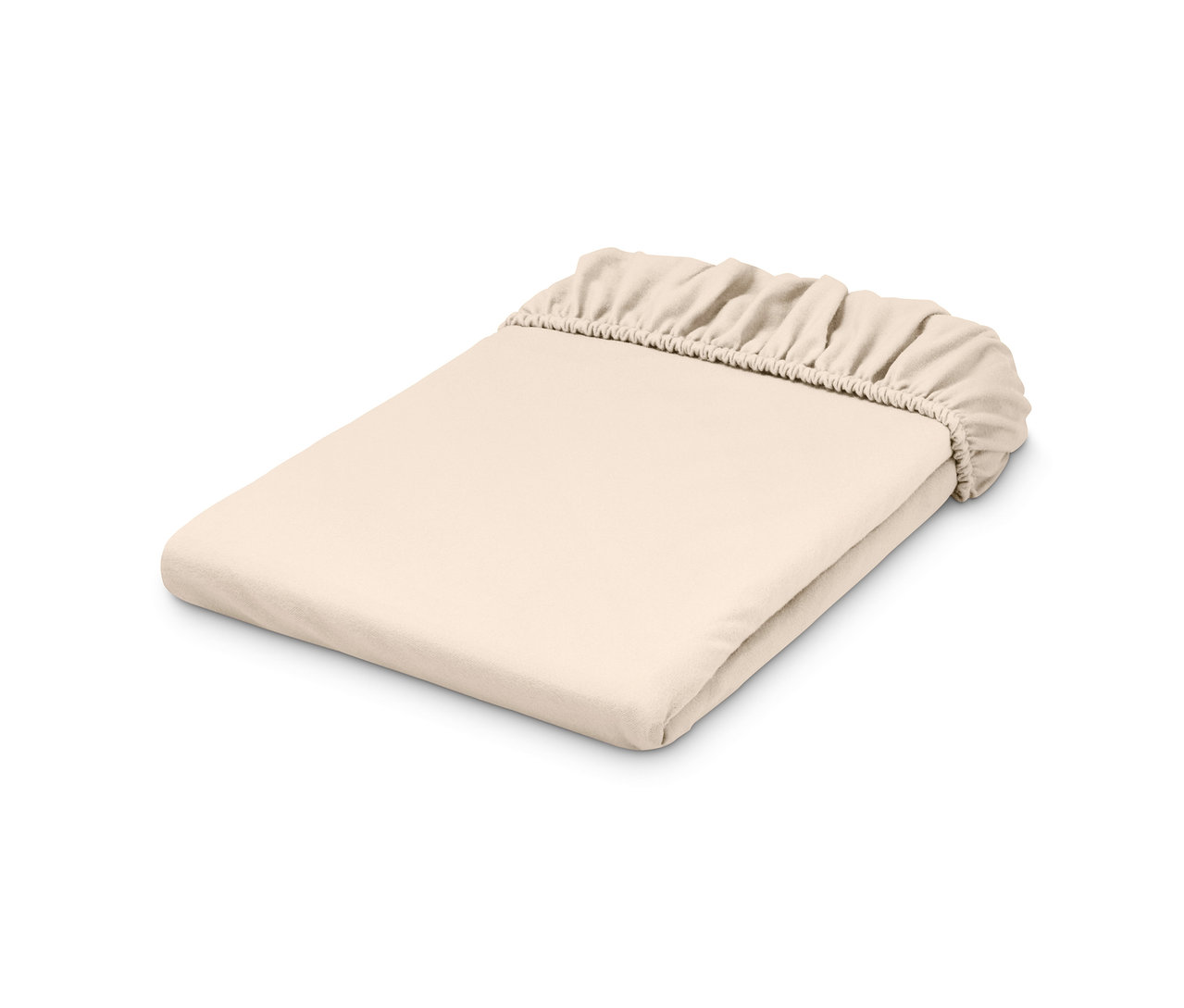 Beige Biber-Spannbettlaken.