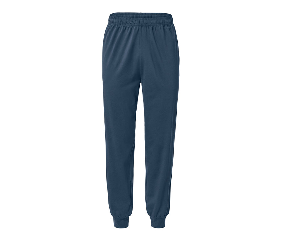 Blaue Pyjamahose mit elastischem Bund und Bündchen.