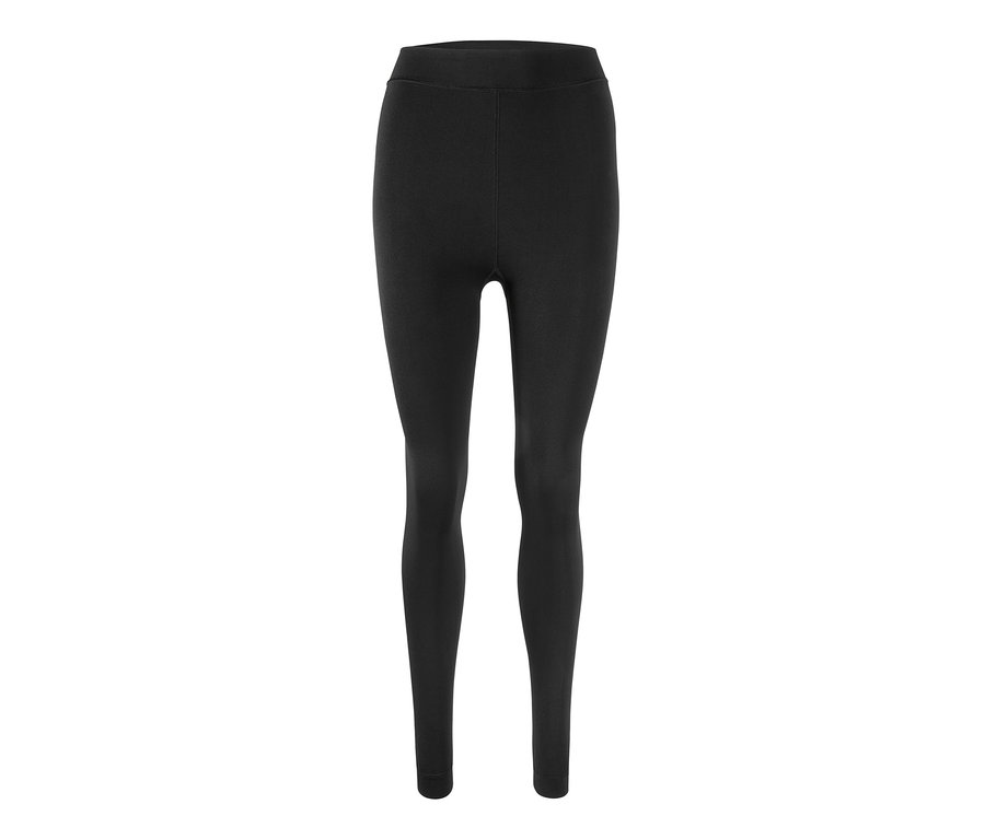 Eine schwarze, gefütterte Leggings auf weißem Hintergrund.