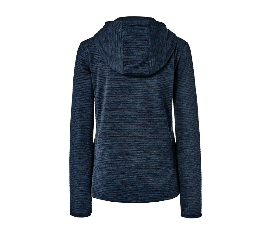 Dunkelblaue melierte Kapuzenjacke.