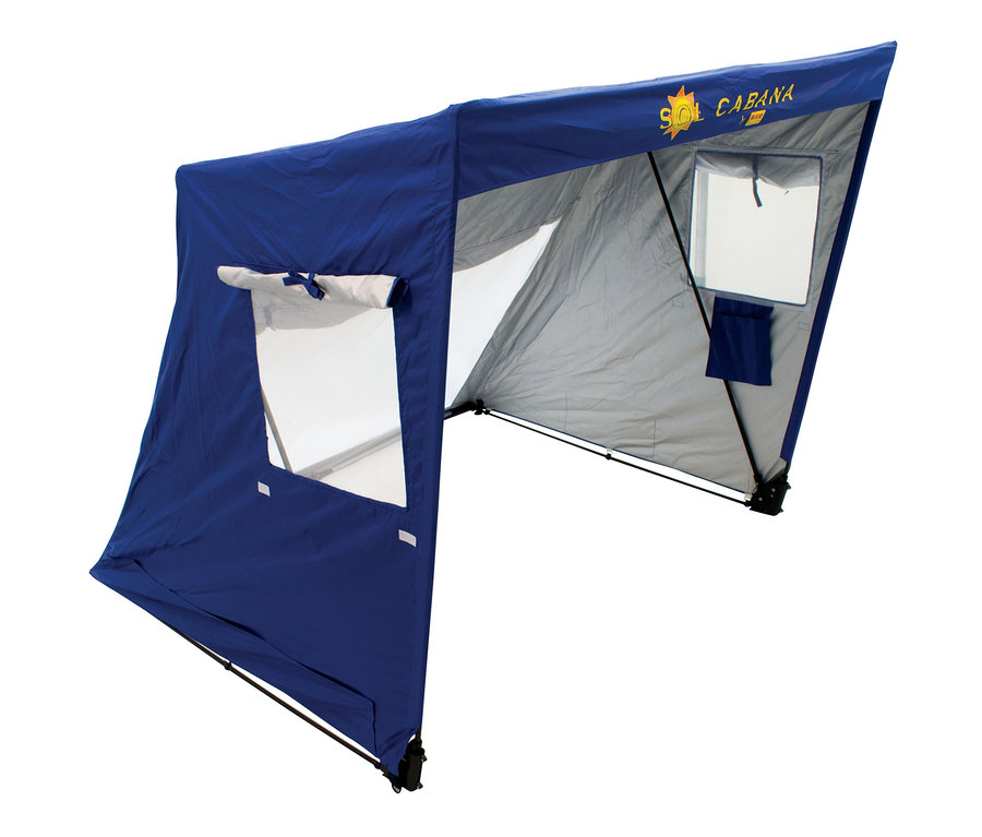 Blaues Rio-Brands-Sonnenschutzzelt »Sol Cabana« mit Fenstern.
