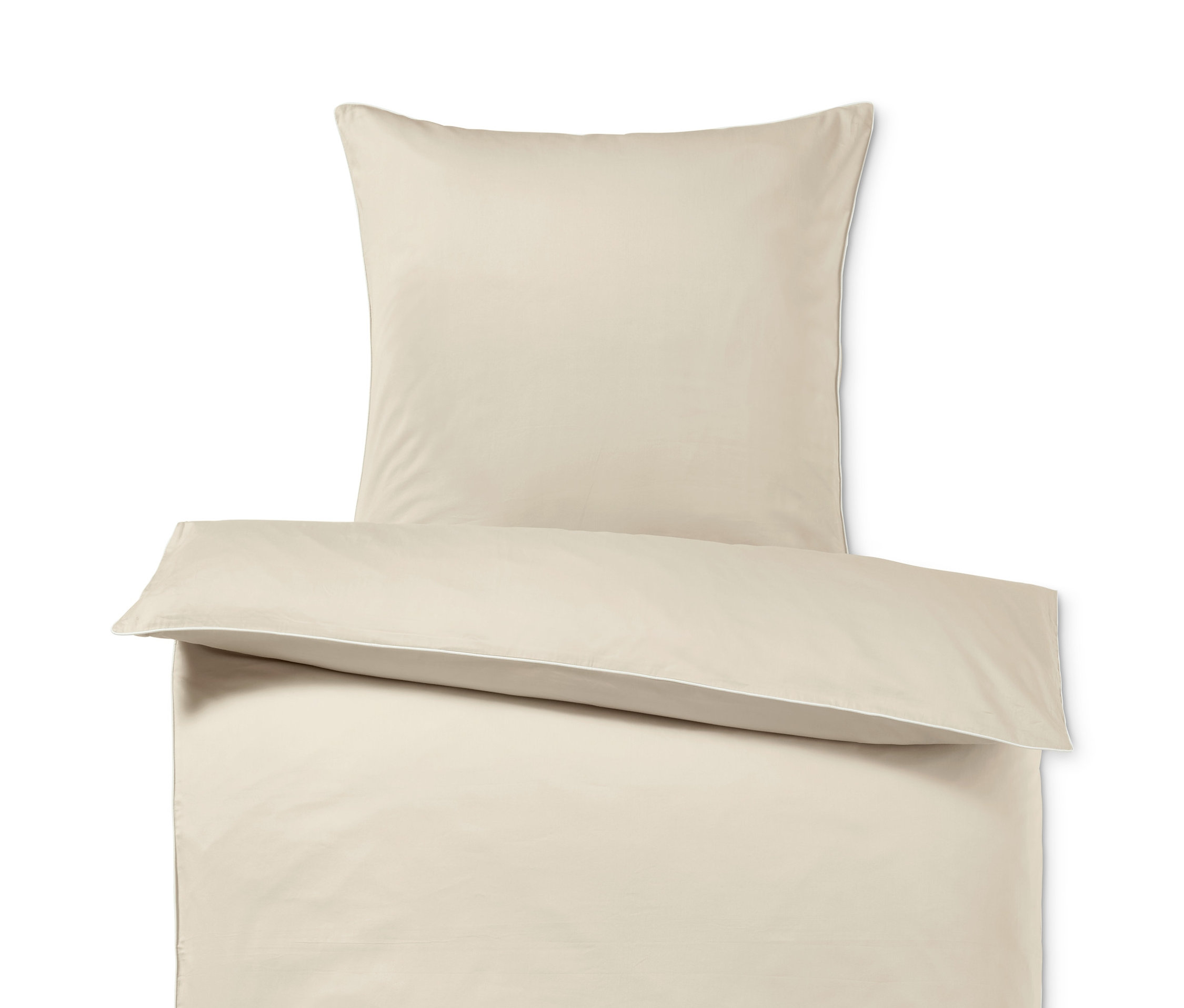 Beige Vestio-Baumwollsatin-Bettwäsche mit Kissenbezug oben.