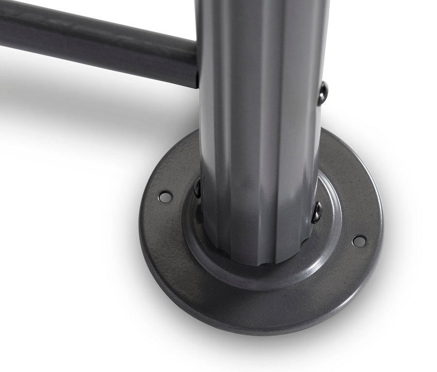Detail einer grauen Säule des Profi-Grillpavillons XXL mit runder, verschraubter Basis.