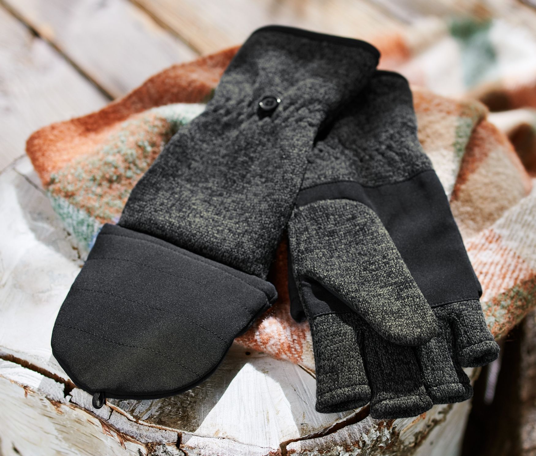 Thumbnail - Tchibo - Strickfleece-Klappfäustlinge - Herren - Gr. 6,5 - schwarz