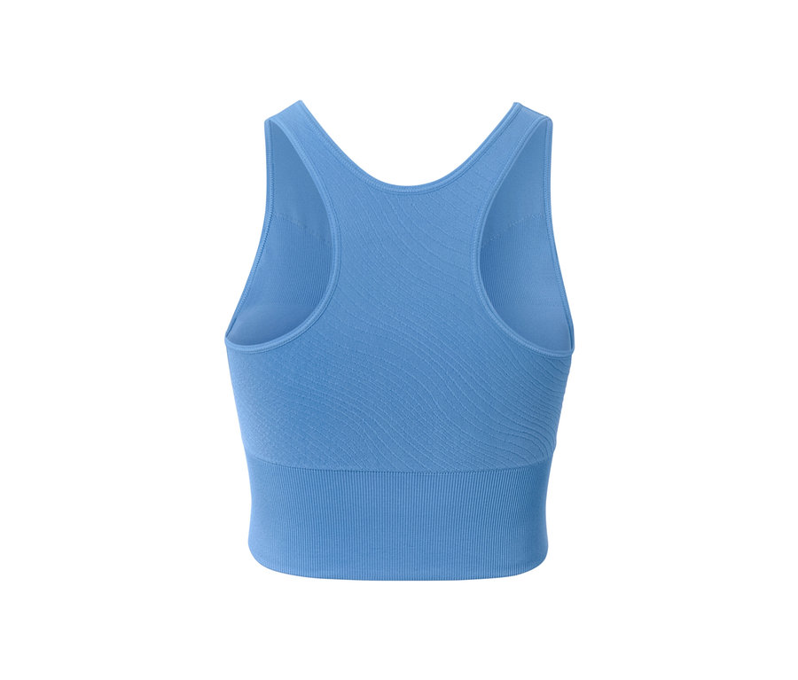 Detailaufnahme einer blauen Seamless-Sport-Bralette.