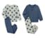 1x Oberteil mittelblau mit Beeren-Print, Hose mittelblau, 1x Oberteil und Hose mintgrün mit Beeren-Alloverprint