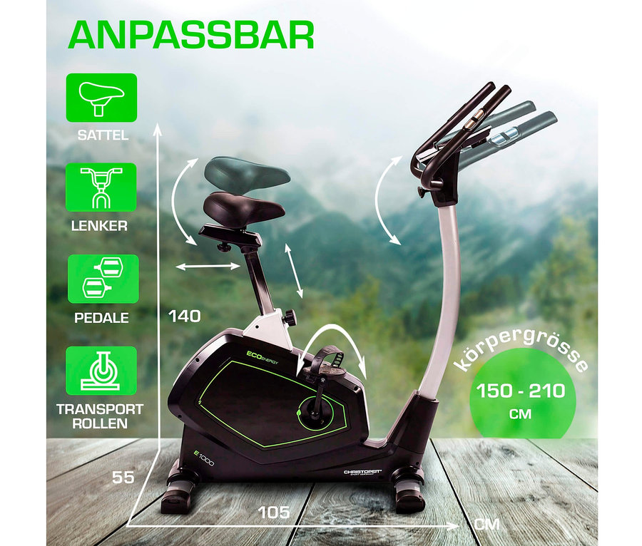Der schwarz-graue Christopeit Sport-Eco-Heimtrainer-Ergometer »EMT 2400« mit verstellbarem Lenker und Sattel.