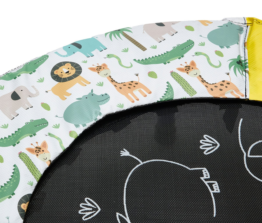 Detailansicht eines Plum Kinder-Trampolins »Junior Bouncer« mit Dschungelmotiv.