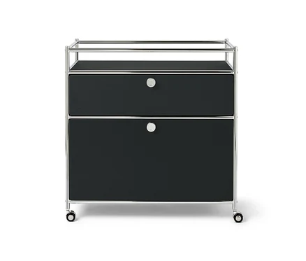 Schwarze Kommode Metall »CN3« mit 1 Schublade, 1 Klappenfach und Umrandung.