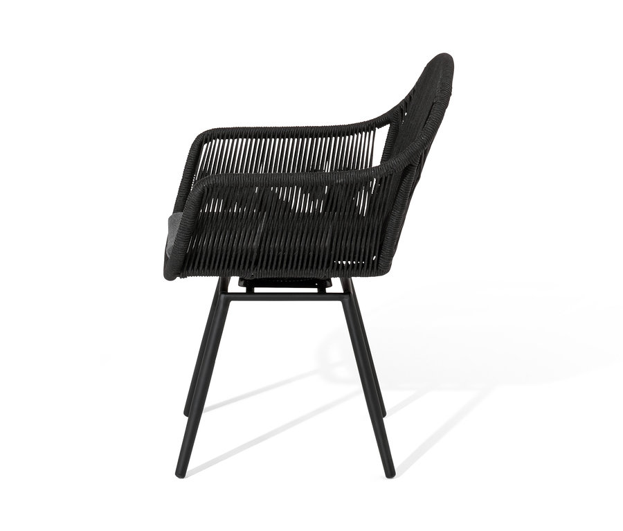 Seitenansicht von Drehbaren Dining-Sessel mit Textilgeflecht.