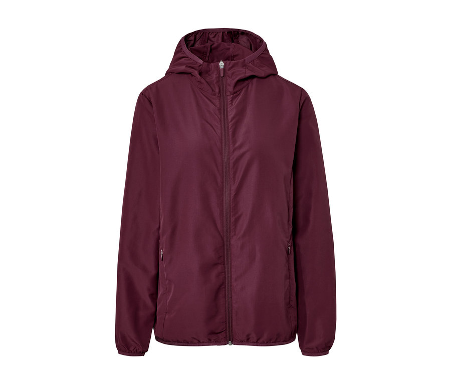 Pflaumenfarbene, leichte Funktionsjacke »pack me« mit Reißverschluss und Kapuze.