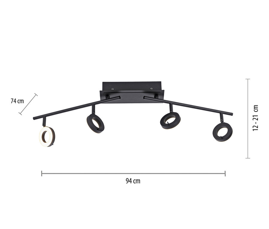 Schwarze Paul Neuhaus LED-Deckenleuchte »Sileda«, groß mit vier runden Lichtern.