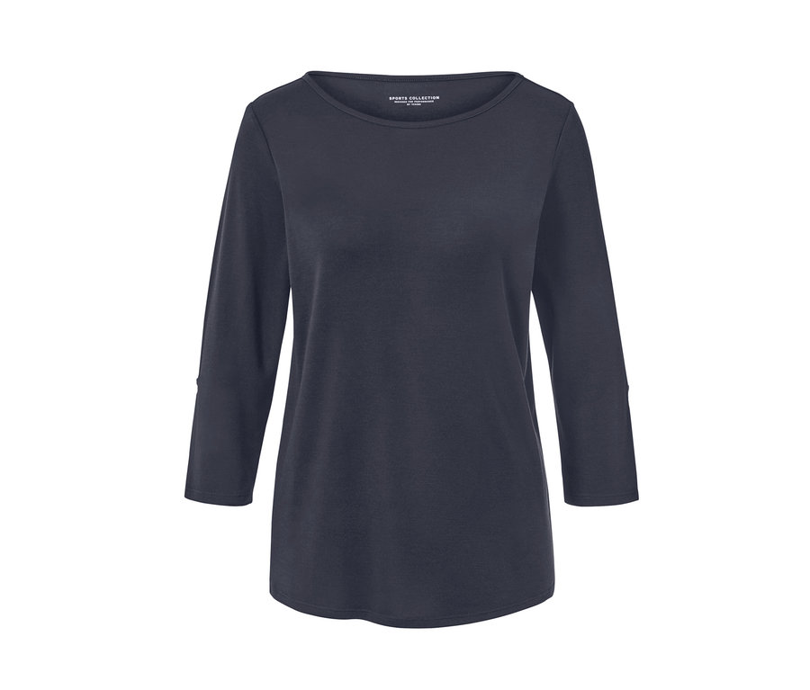 Blaues Funktionsshirt mit 3/4-Ärmeln.