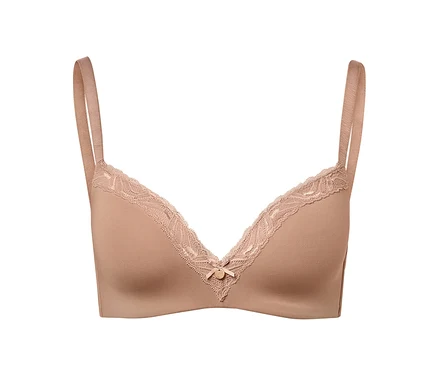 Beiger Softschalen-BH mit Spitze.