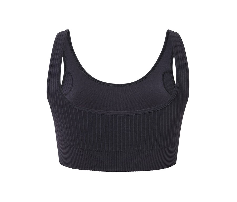 Detailansicht eines anthrazitfarbenen Seamless-Sport-Bustiers.