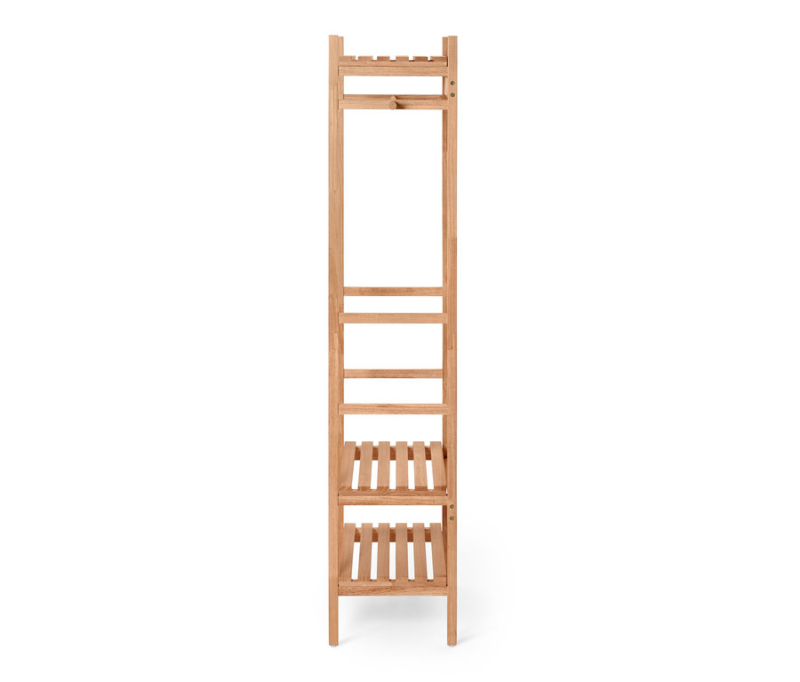 Standgarderobe mit Ablageflächen.