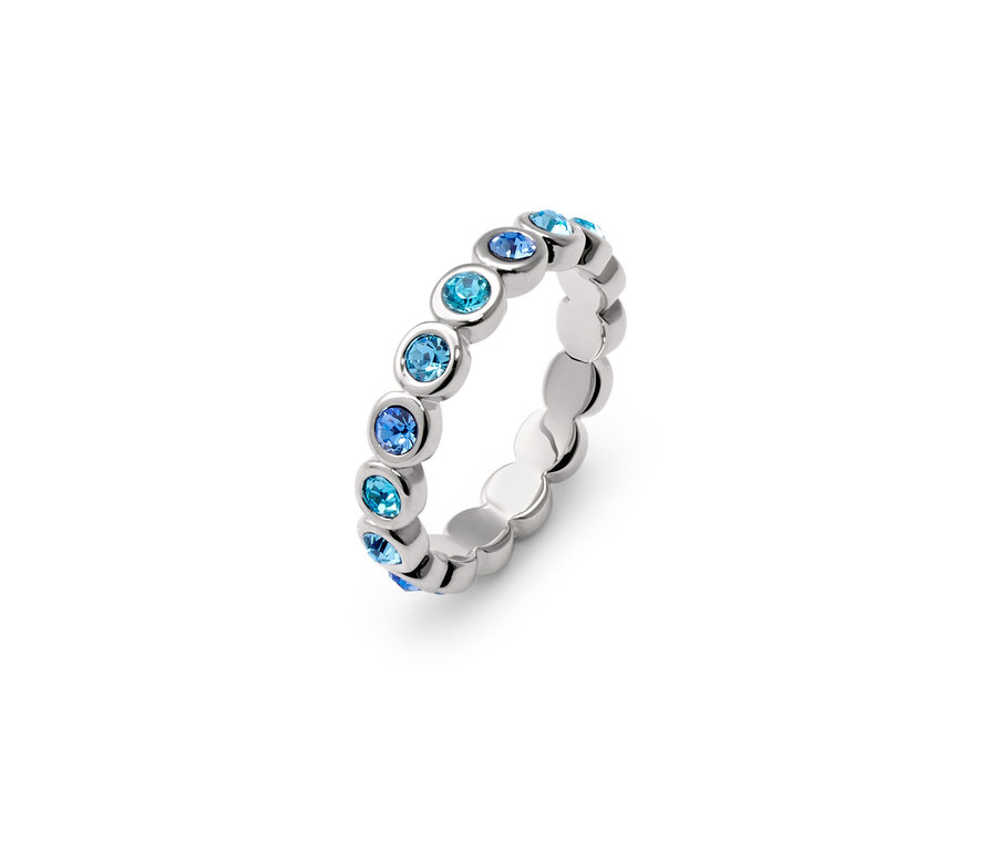 Silberner Ring Memory Blue Shades mit blauen Kristallen.