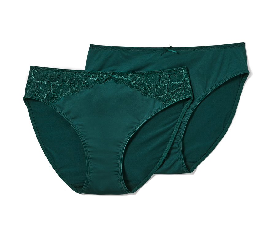 Zwei grüne Slips, einer mit Spitze.