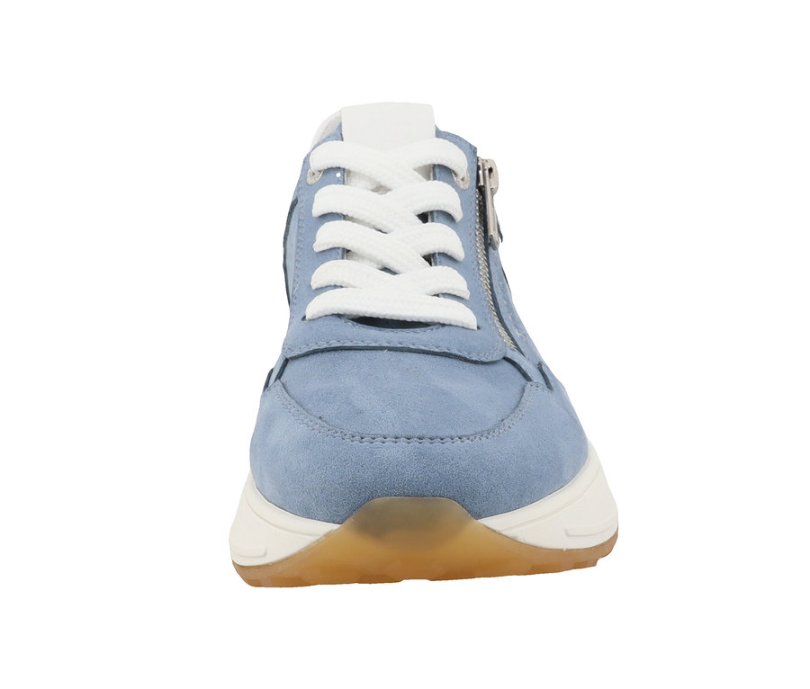 Blauer Tom Tailor Sneaker aus Textil/PU mit weißen Schnürsenkeln und Reißverschluss.