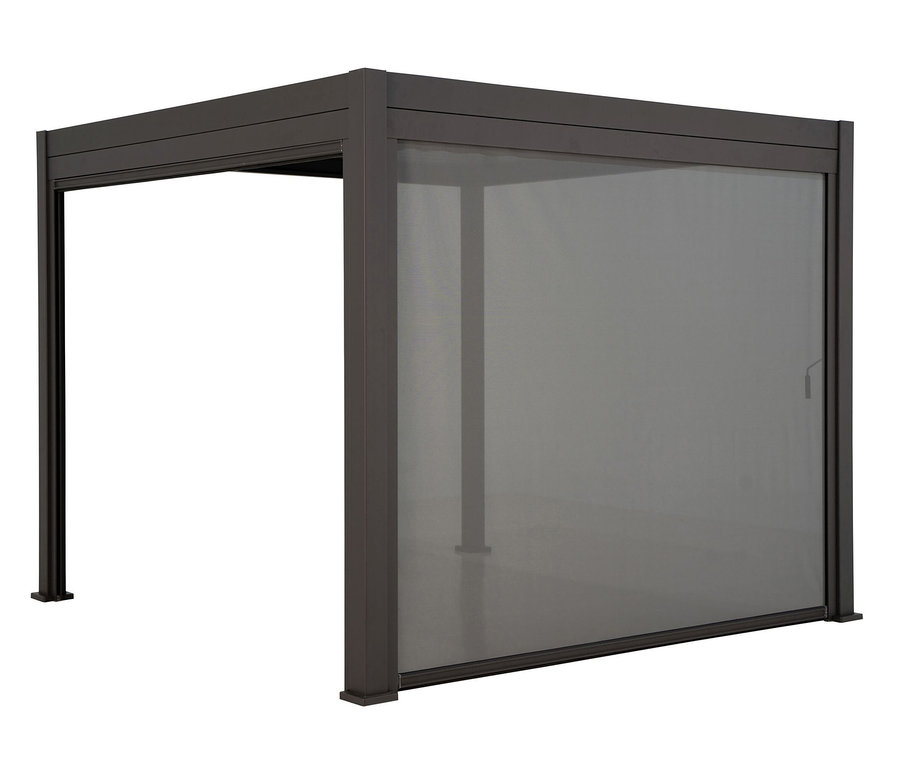 Detailansicht der Leco Premium Pergola, 3 x 4 m, inklusive 2 Seitenwänden, Holzdekor.