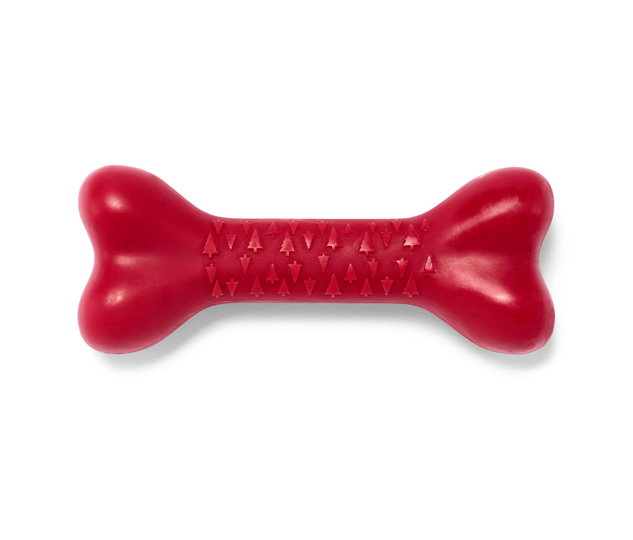 Ein rotes Hunde-Spielzeug in Knochenform.