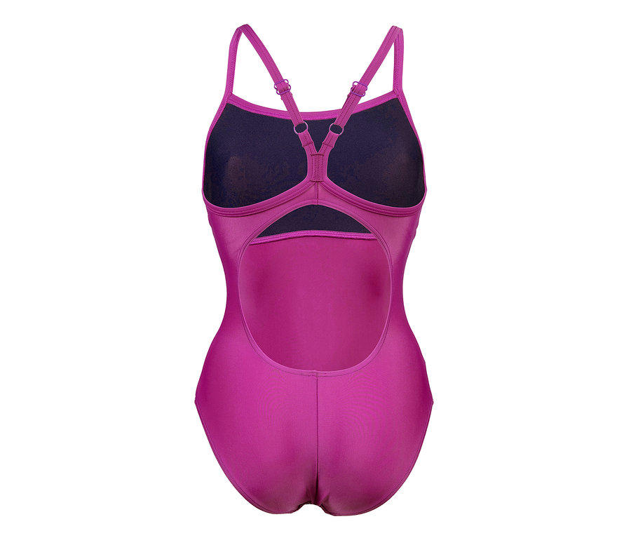 Detailansicht von hinten des arena Feel Damen Badeanzugs Solid Lightdrop Back Bustier in Purple Wine.