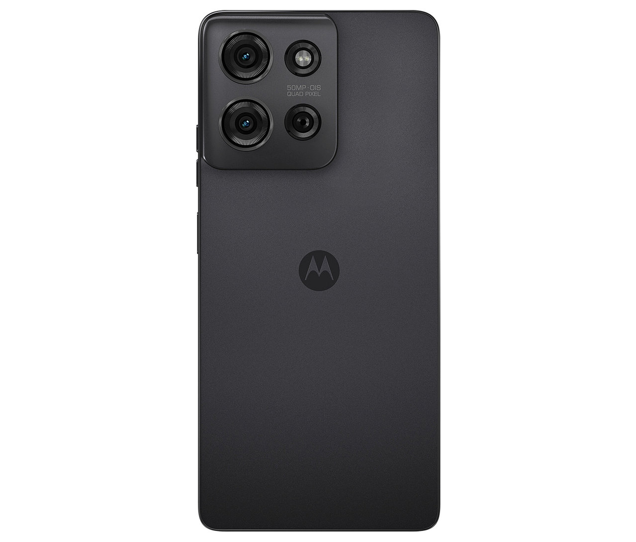 Detailansicht der Rückseite eines grauen Motorola moto g55 5G mit markantem Kameramodul.