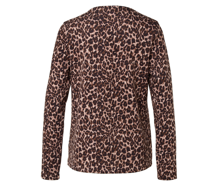 Rückansicht eines braunen Oberteils mit Leopardenmuster.