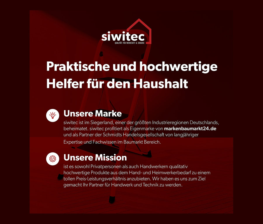 Ein roter Siwitec Klapptritt, 3-stufig, anthrazit auf dunkelrotem Hintergrund.