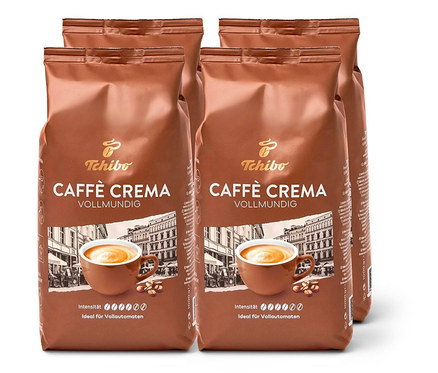 Vier Packungen Caffè Crema Vollmundig - 4x 1 kg Ganze Bohne.