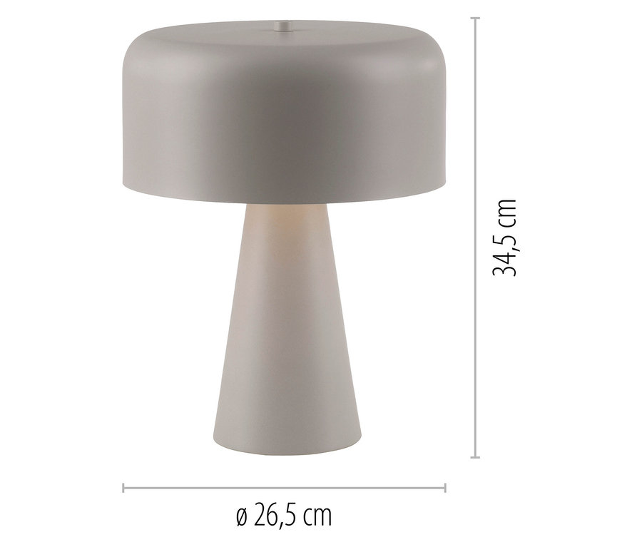 Graue Lampe mit konischem Fuß und zylindrischem Lampenschirm.