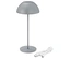 Graue Lampe mit USB-Kabel auf weißem Hintergrund.
