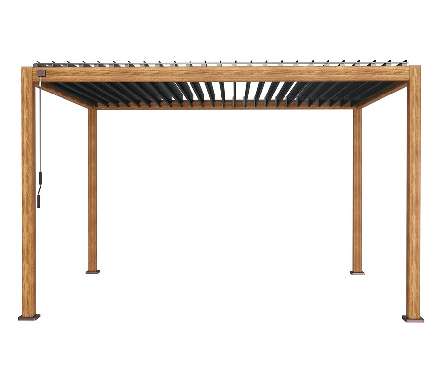 Leco Premium Pergola, 3 x 4 m, inklusive 2 Seitenwänden, Holzdekor.