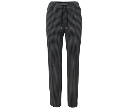 Hose mit Hahnentrittmuster und schwarzem Kordelzug.