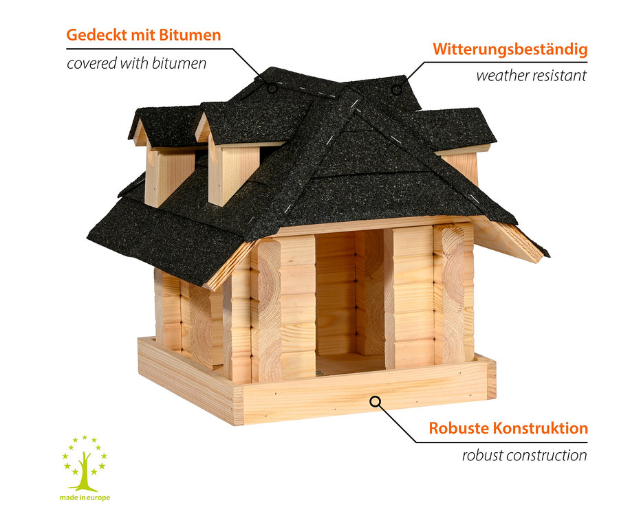 Vogelhaus »Sort« aus Massivholz mit Bitumendach.