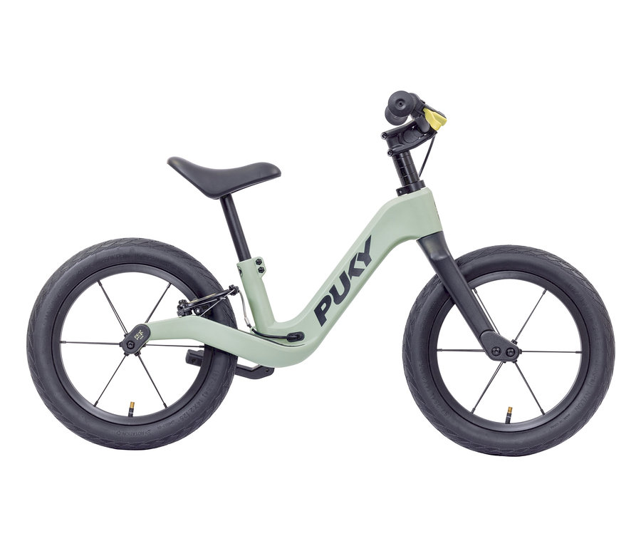 Ein olivfarbenes PUKY Laufrad NEXT BUNDLE 12" und 14".