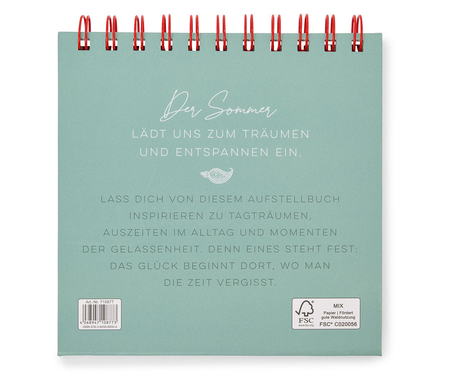 Nahaufnahme des Tisch-Aufstellers "Sommerträume" mit deutschem Text.