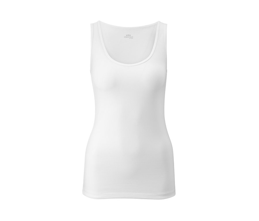 Weißes Tanktop mit Rundhalsausschnitt.
