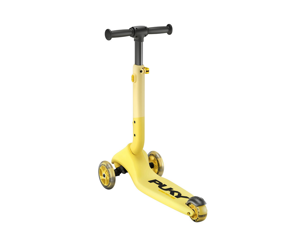 Gelber PUKY Roller PUSH mit drei Rädern und schwarzem Lenker.