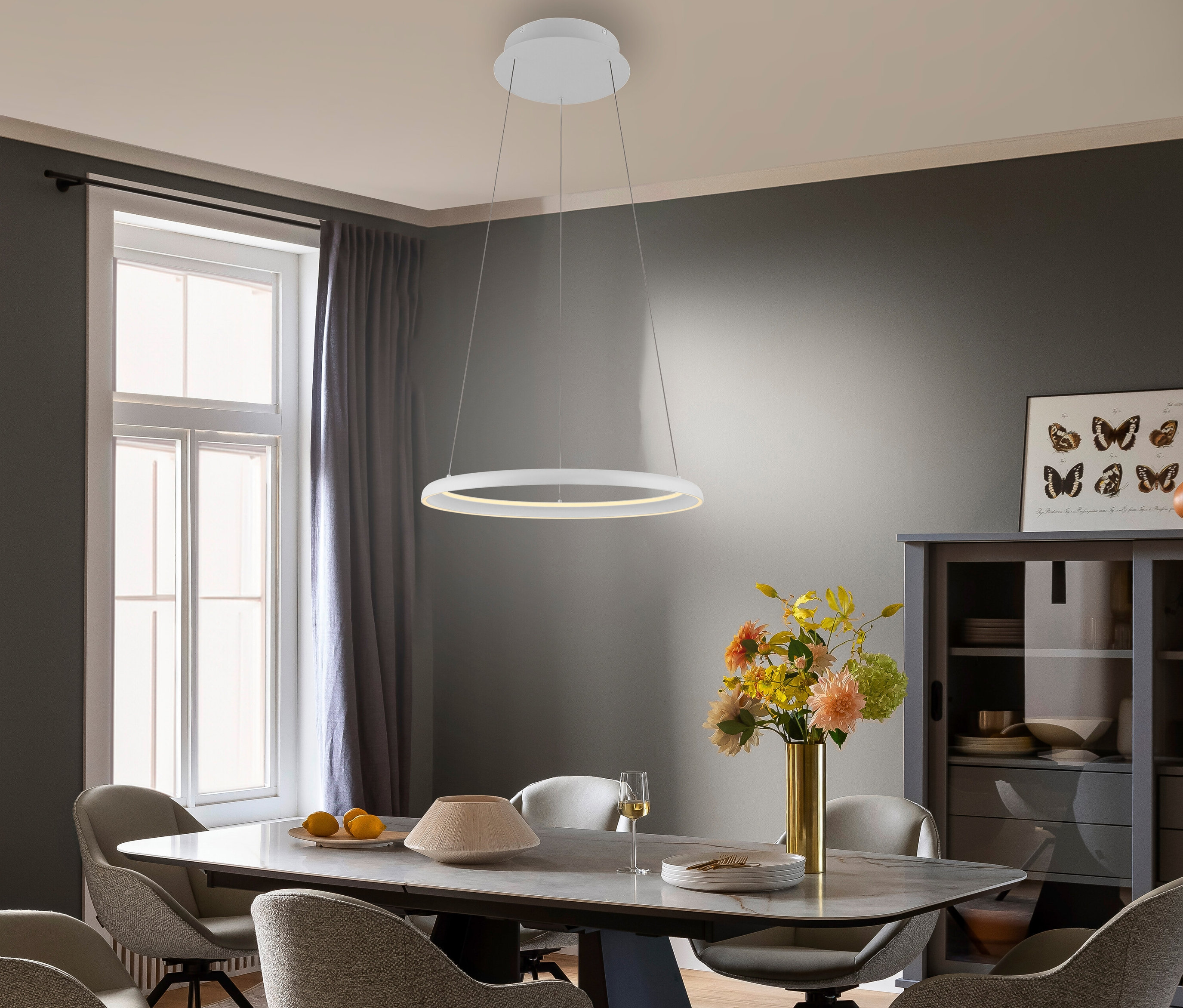 Esstisch mit Stühlen unter SCHÖNER WOHNEN-Kollektion Pendelleuchte »Quillo«, weiß.