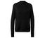 Detailansicht eines schwarzen Strickpullovers mit Rollkragen.