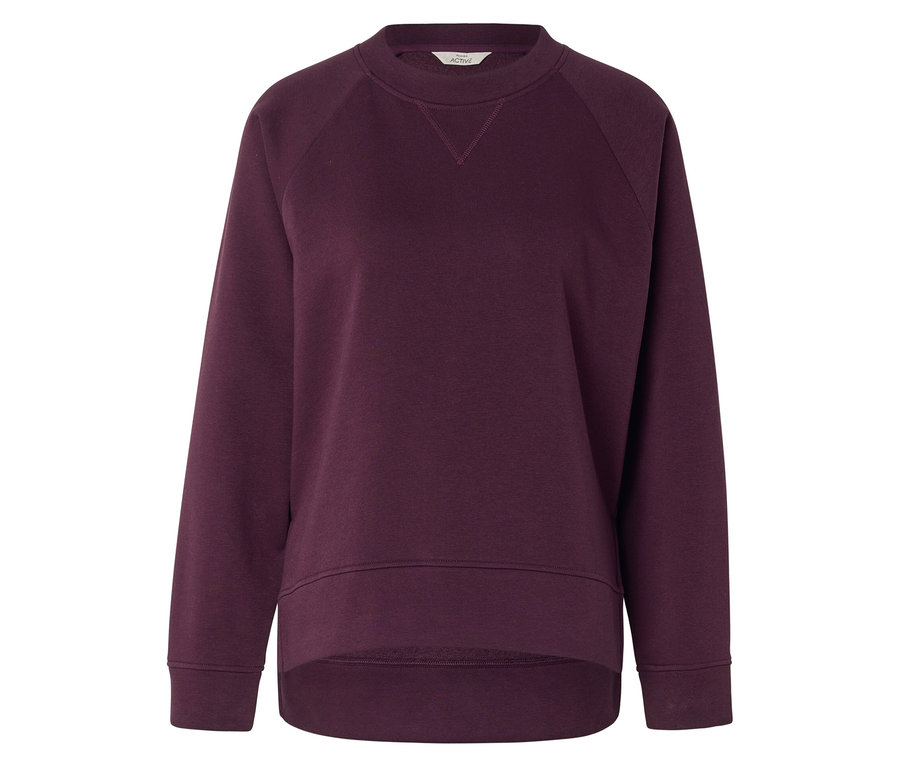 Dunkelrotes Langarmshirt mit Rundhalsausschnitt.