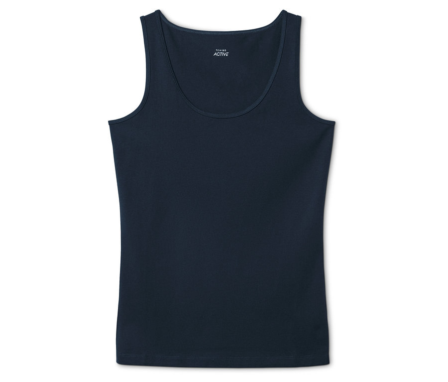 Dunkelblaues Tanktop auf einem weißen Hintergrund.