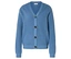 Hellblaue Strickjacke mit V-Ausschnitt und drei braunen Knöpfen.