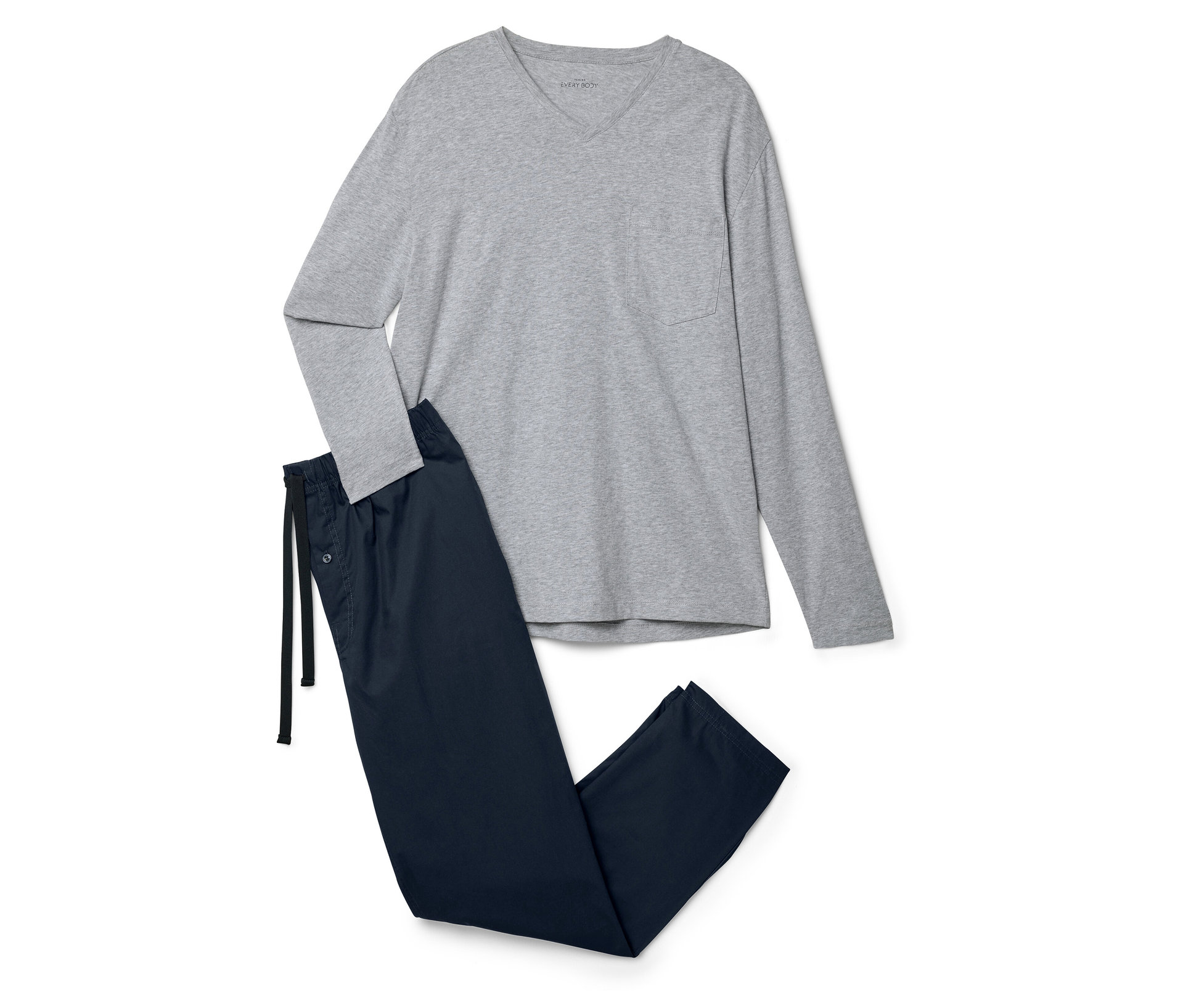 Pyjama-Set mit gewebter Hose - Herren - Gr. S - grau - grau