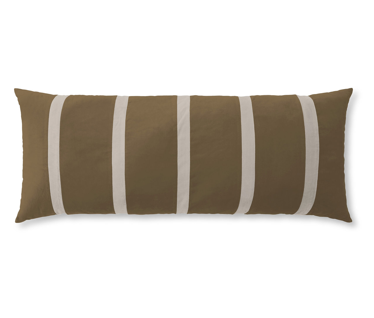 Braunes Essenza Samt-Dekokissen "Isole" mit vertikalen hellen Streifen.