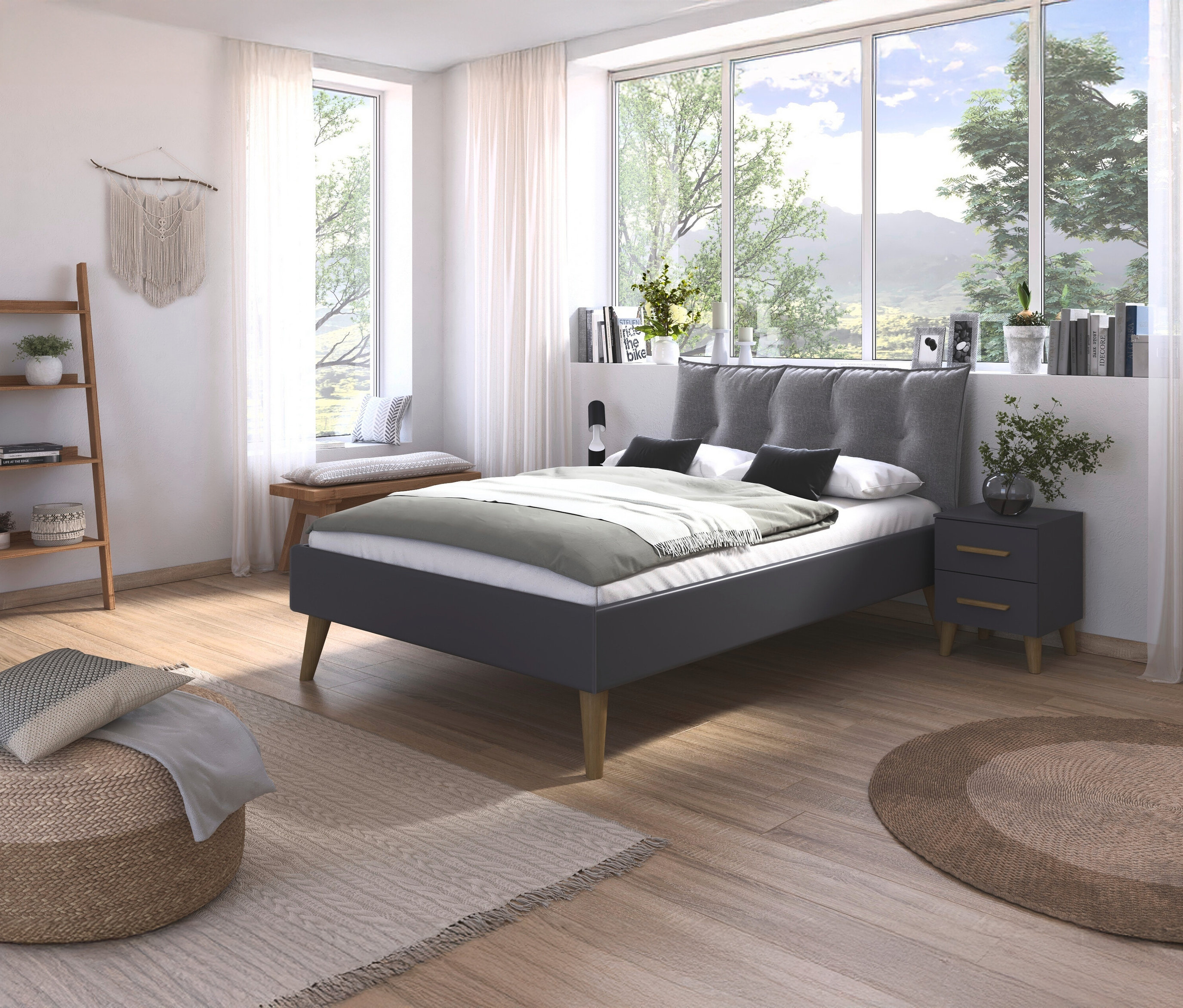 Thumbnail - rauch Bett »Skandi« - 153x219x109cm - grau - Holz