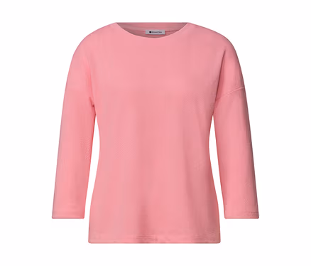 Street One 3/4-Arm-Shirt in Rosa mit Rundhalsausschnitt, flach liegend.