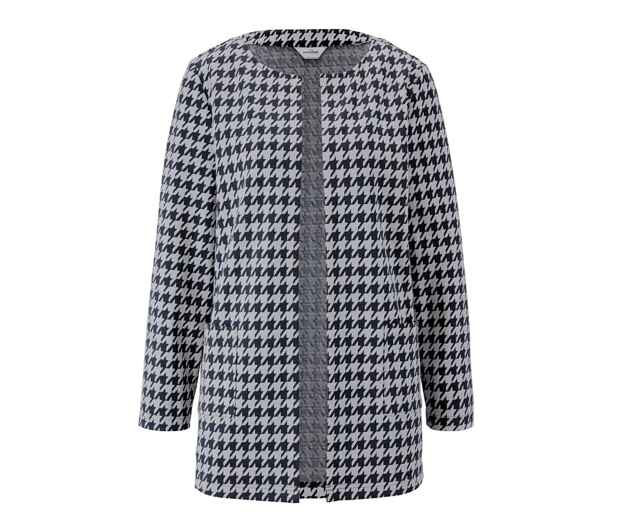 Detailansicht eines offenen Longblazers mit Hahnentrittmuster.