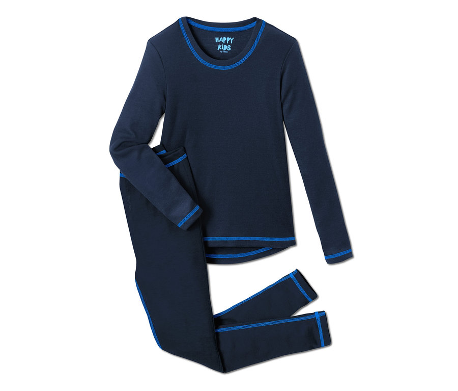 Funktionsunterwäsche, bestehend aus einem marineblauen Langarmshirt und einer Hose.